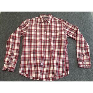 LL Bean Shirt Mens M Long Sleeve Button Down Slightly Fitted Plaid Red White Bl4